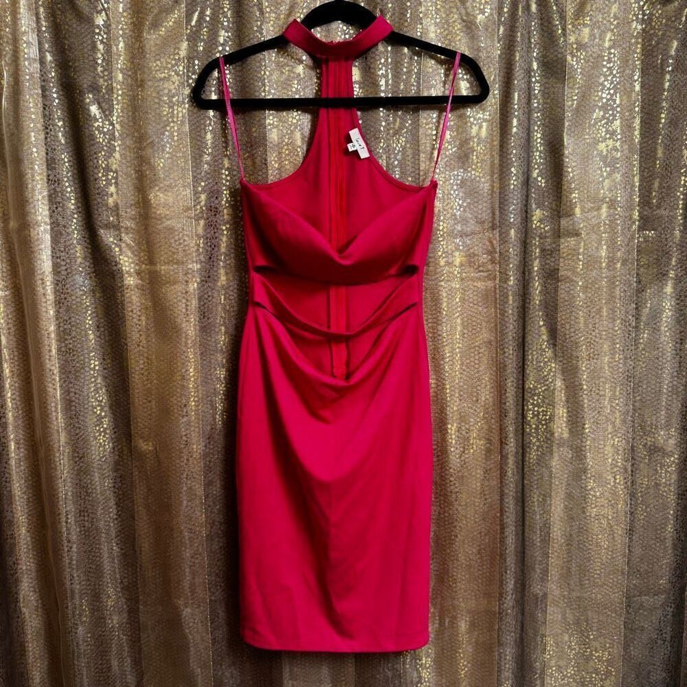 Love J Hot Pink Cut Out Bodycon High Neck Mini Party Club Dress Medium